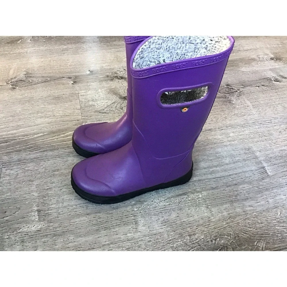 Kids Childrens Bogs Rainboot Plush Purple Waterproof Boots Size 3 Y 72804-542